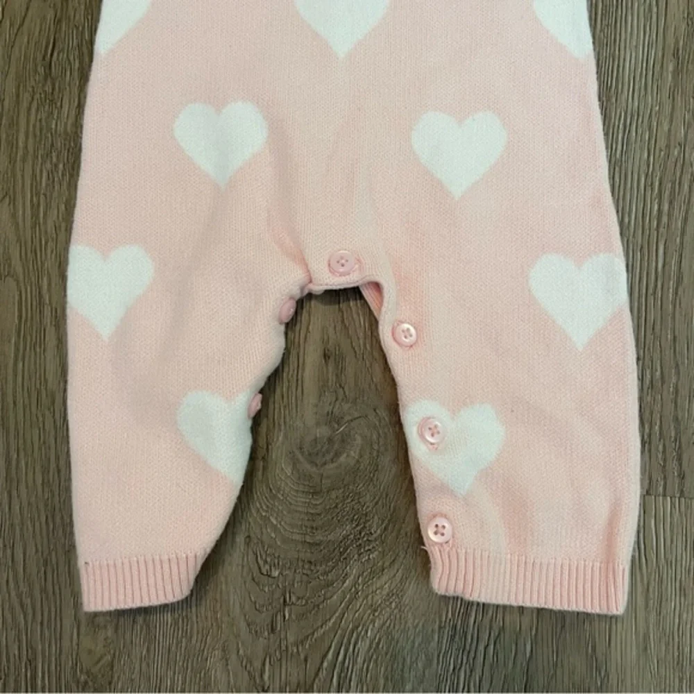Good Lad Pink Knit Long Sleeve Heart Print Onesie Ruffle Valentines Size 6 Month